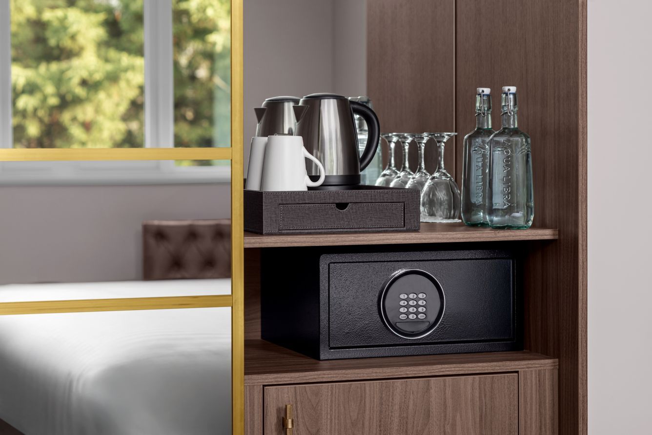 Amenities and desk in the Standard Guest Room